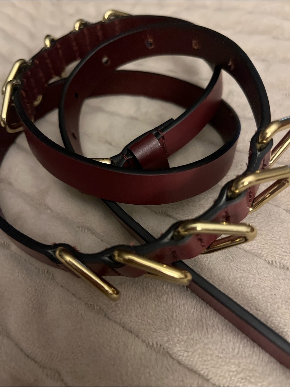 Rebecca Minkoff Burgundy Leather Belt with Gold-Tone Buckles